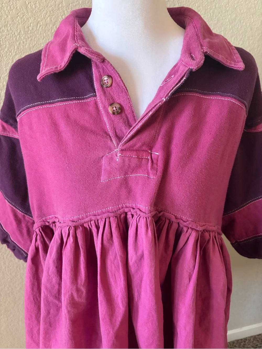 Free People Two-Tone Pink & Plum Polo Dress